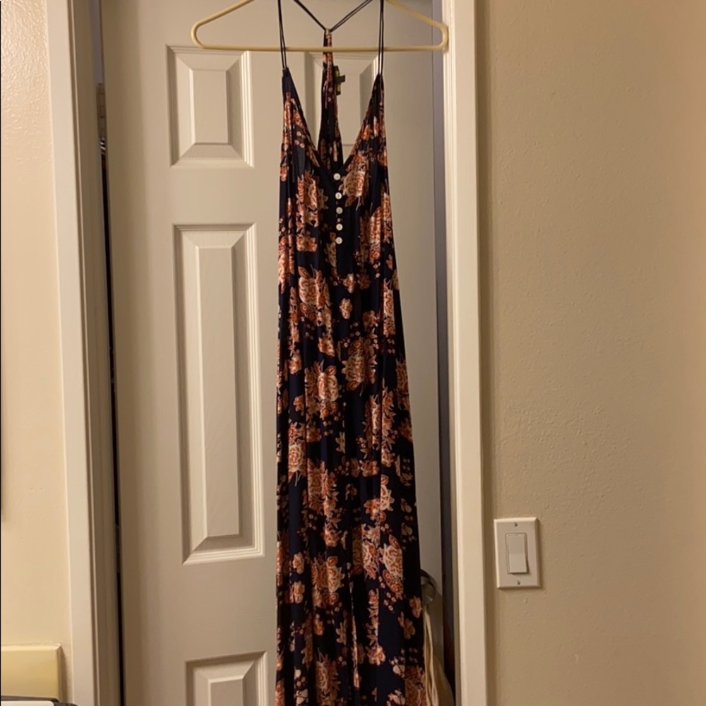 Blue and pinkish red floral dress